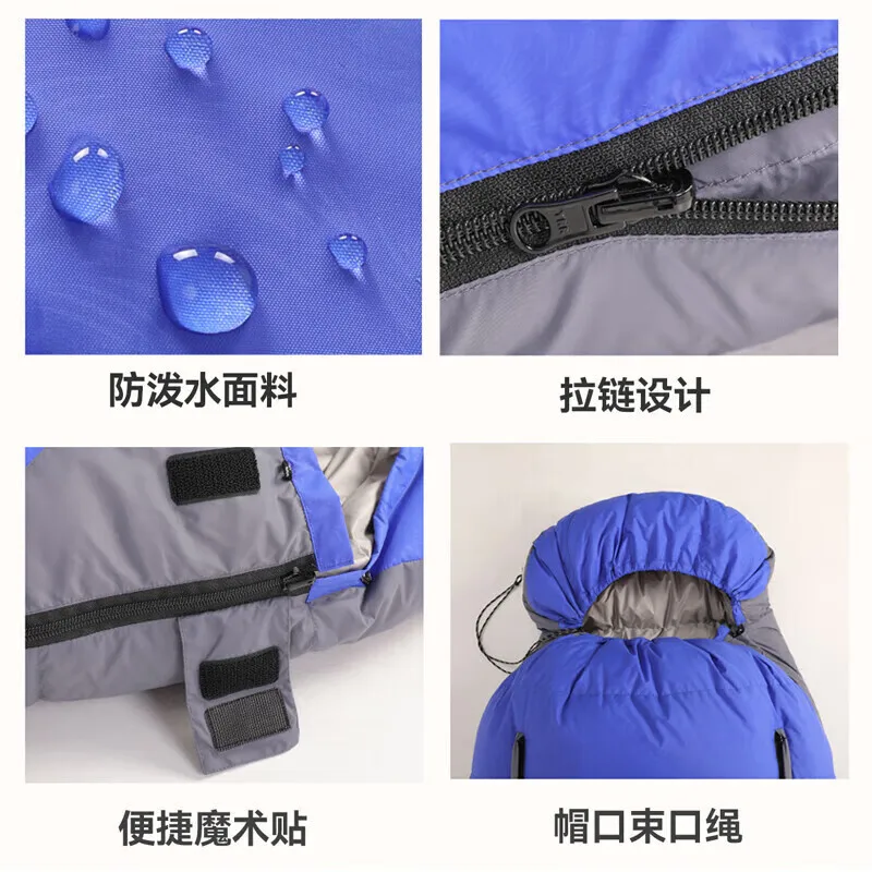 Adult outdoor feather down sleeping bag, duck down to keep warm and water-proof, reach out, camping and cold-proof