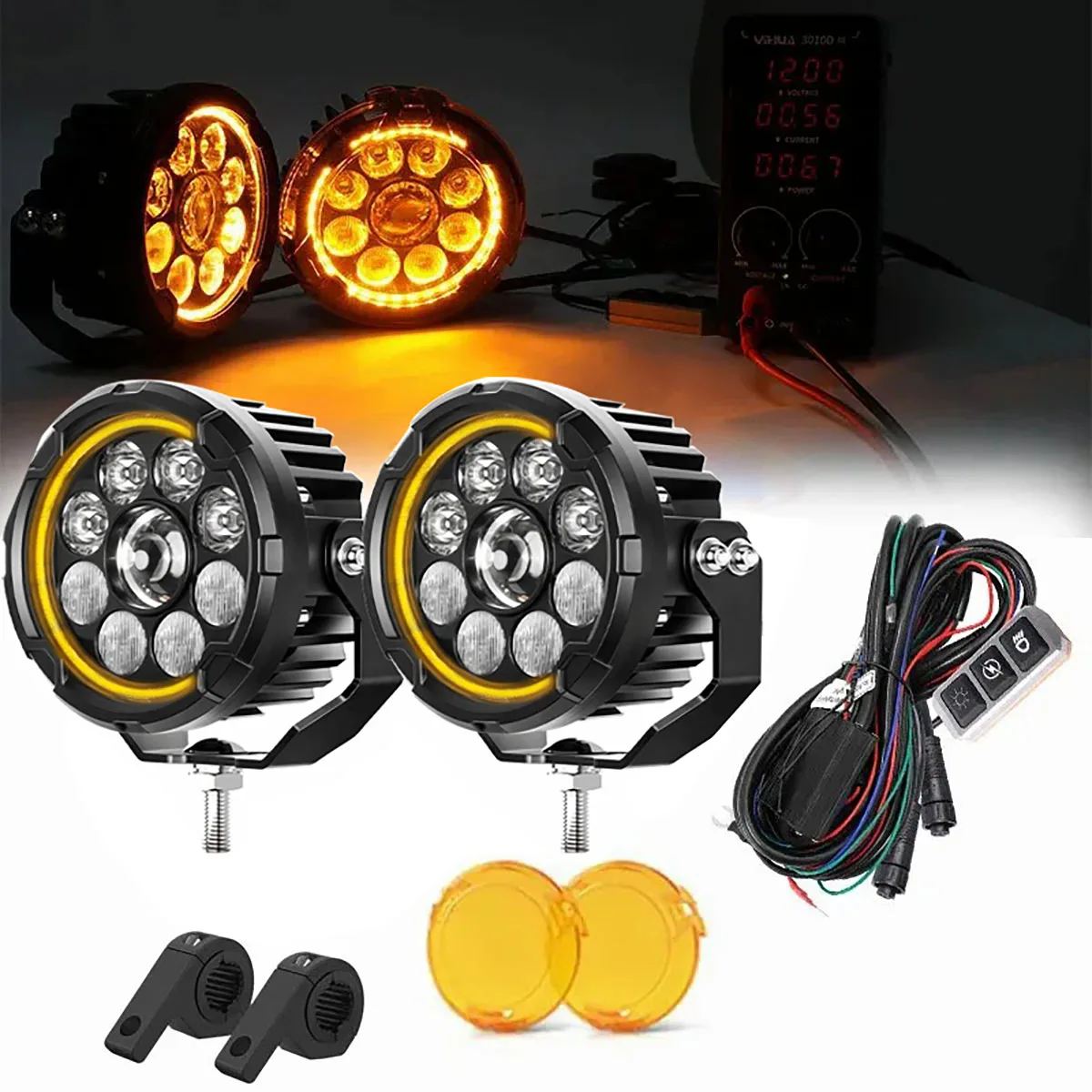 Universele Motorfiets Extra Mistlampen Hoge Dimlicht Amber DRL Led Spot Verlichting Voor BMW R 1200 1250GS LC Adventure 2014-2018