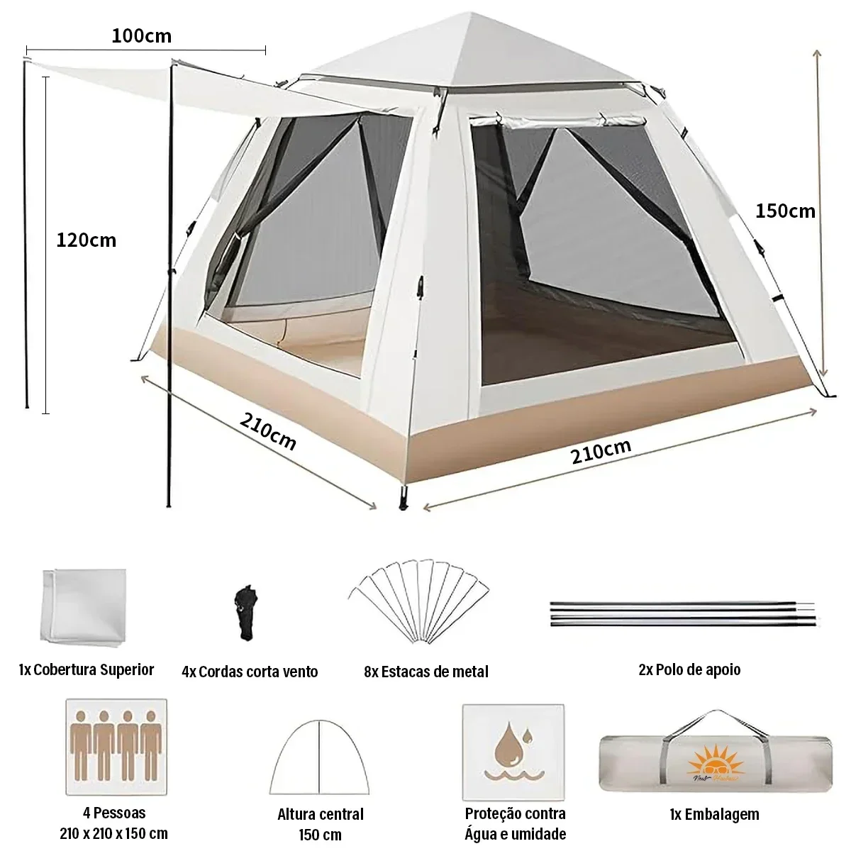 One Touch Automatic Tent Camping Tents 4 Person Beach Portable Camp Lightweight Shelter Family Docking  Cabana Outdoor