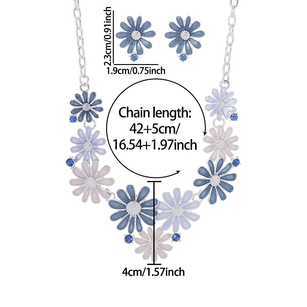 Cring Coco New Design Blue Enamel Necklaces Set Elegant 2024 Women's Geometric Jewelry Sets Necklace for Women Grandmother Gifts