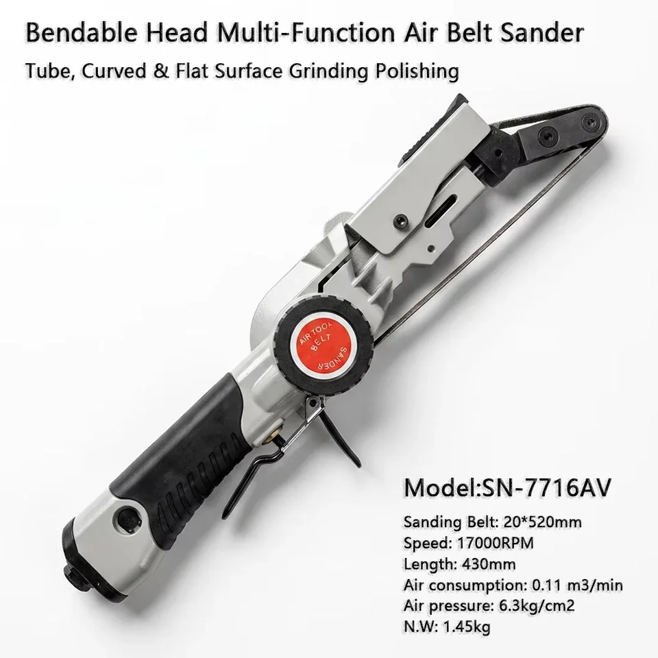 SONIDEC Pneumatic Air Belt Sander 6mm/10mm/20mm Ergonomic Industrial Grinder Metal Spot Weld Grinding Deburring 16000-17000 RPM