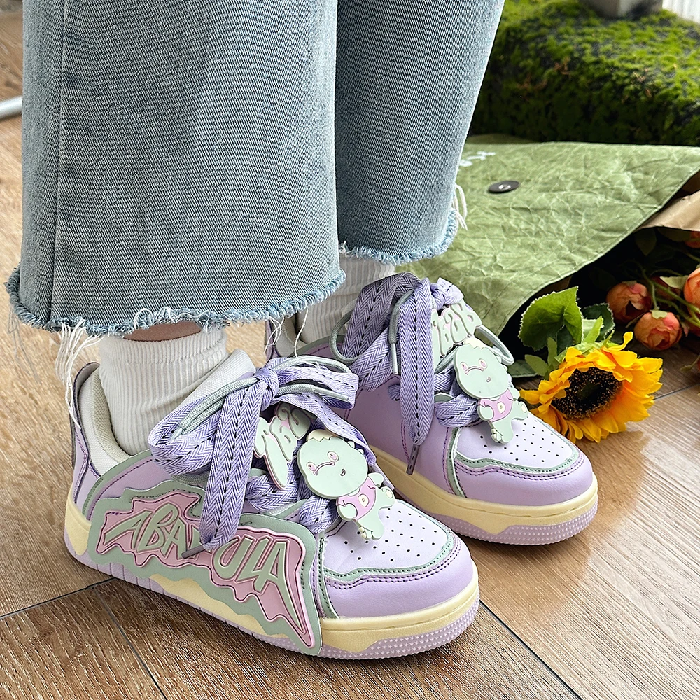 New Cartoon Purple Sneakers Women High Quality Luxury Designer Shoes Men Fashion Outdoor Casual Platform Men\'s Skateboard Shoes