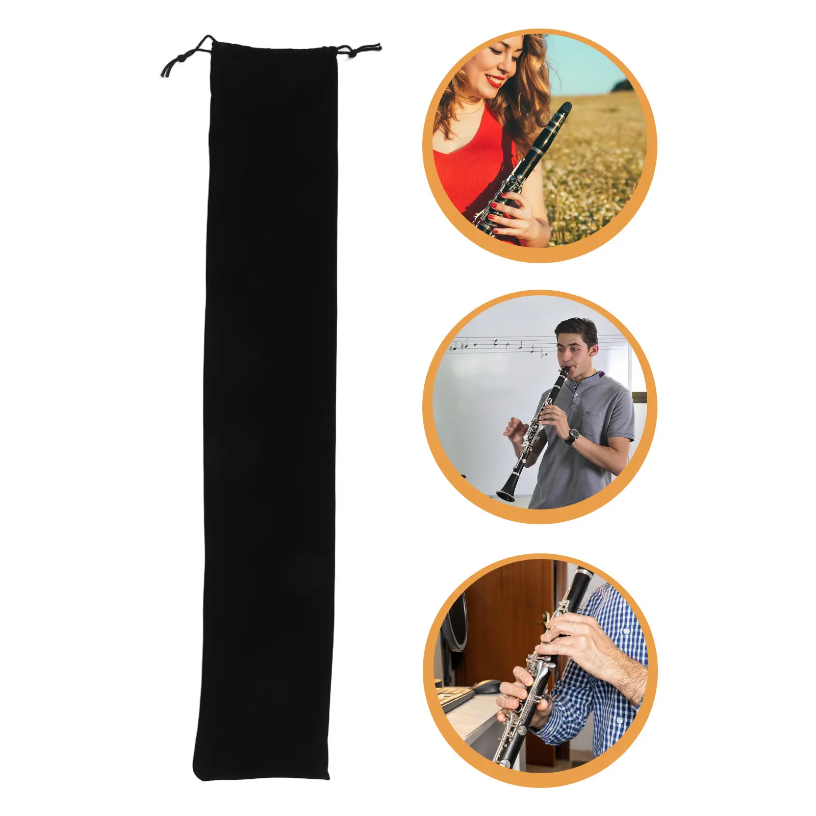 Wind Instrument Bag for Flute Clarinet Recorder 75x14cm Drawstring Electronic Musical Instrument Pouch Dustproof Thick