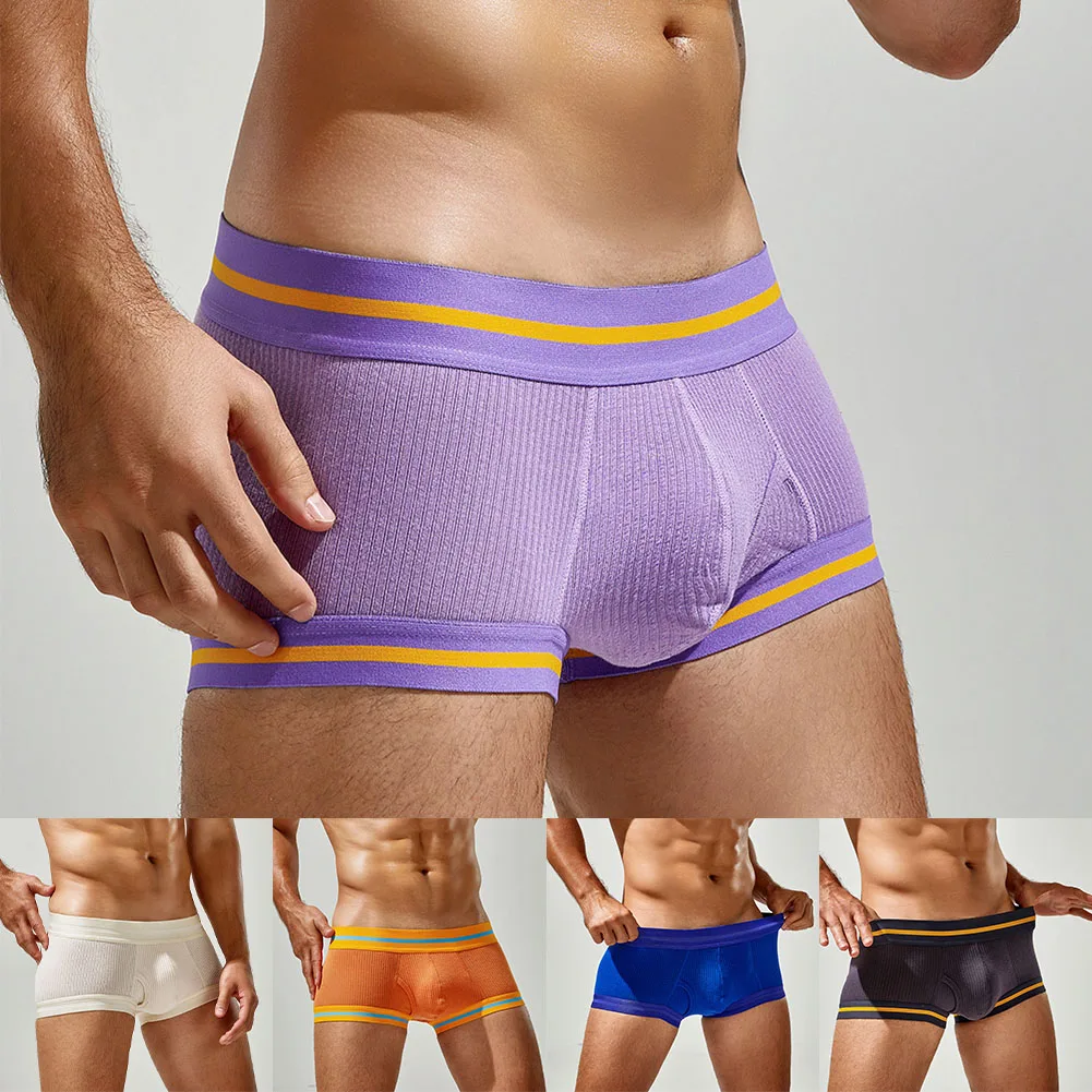 

Mens Sexy Low Waisted Thin Boxer Briefs Underwear Trunks Shorts Open Front Pouch Underpants Simple Seamless Men Briefs Shorts