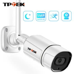 TPTEK-cámara de vigilancia IP de 5MP, videocámara inalámbrica de Metal tipo bala, CCTV, WiFi, IA, detección humana, CamHi CamHipro