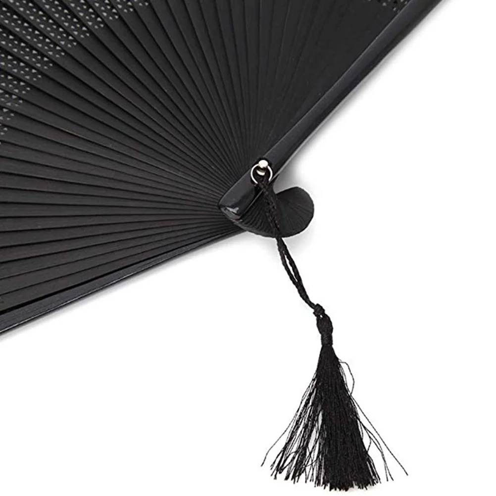 

Black Lacquered Folding Tassel Fan Classical Hollow Out Design Elegant Fan for Performance Outdoor Wedding Garden Party