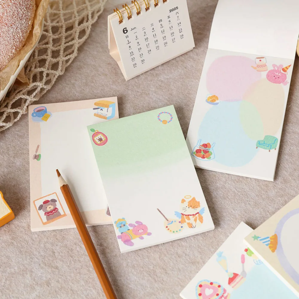 4 random color sticky note paper, non stick colored grid pattern, non stick hand account decoration background material paper