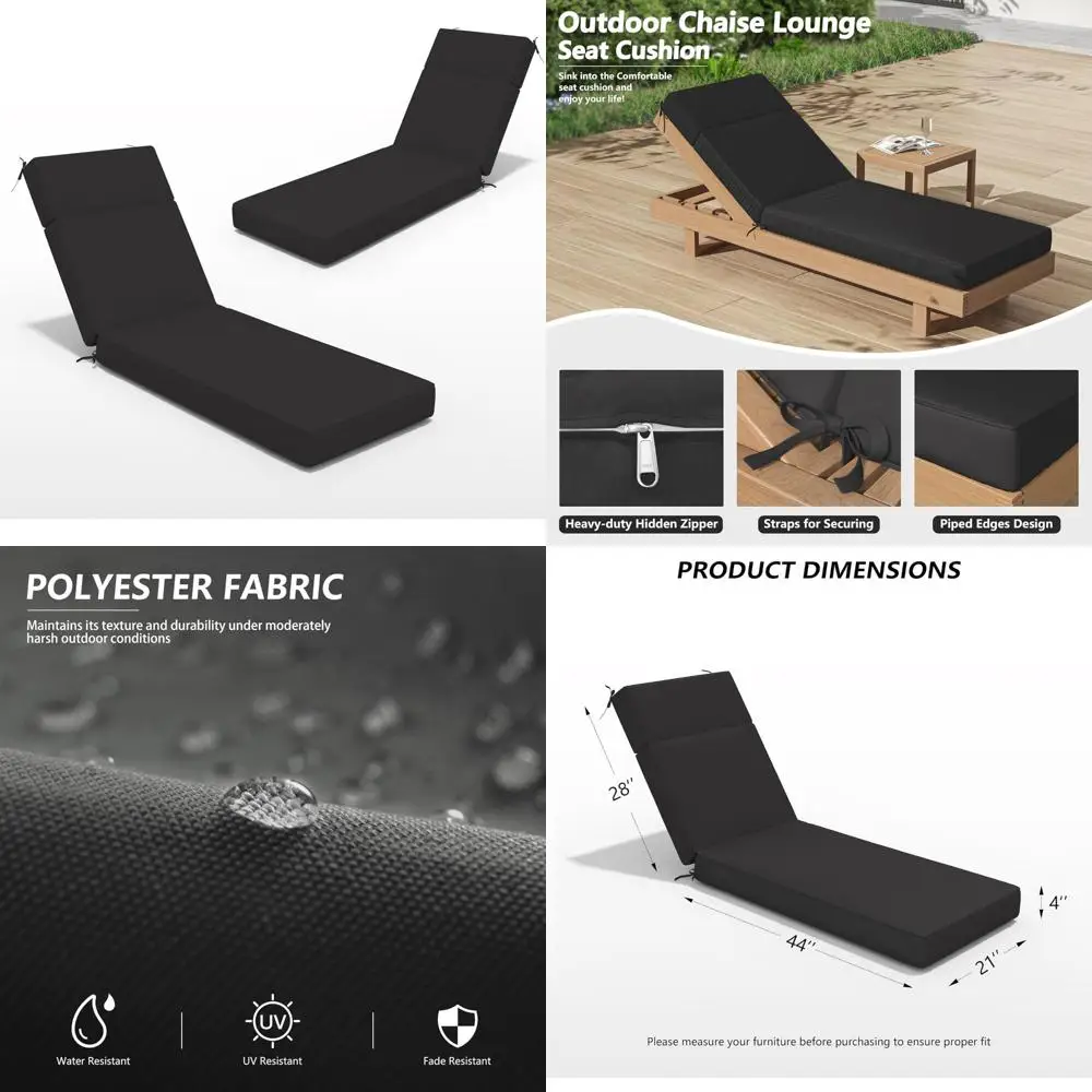 

Outdoor Chaise Lounge Cushions, 72 Long x 21 Wide x 4 Deep, High-Density Foam, Water-Resistant and UV-Protected, Durable for Pat