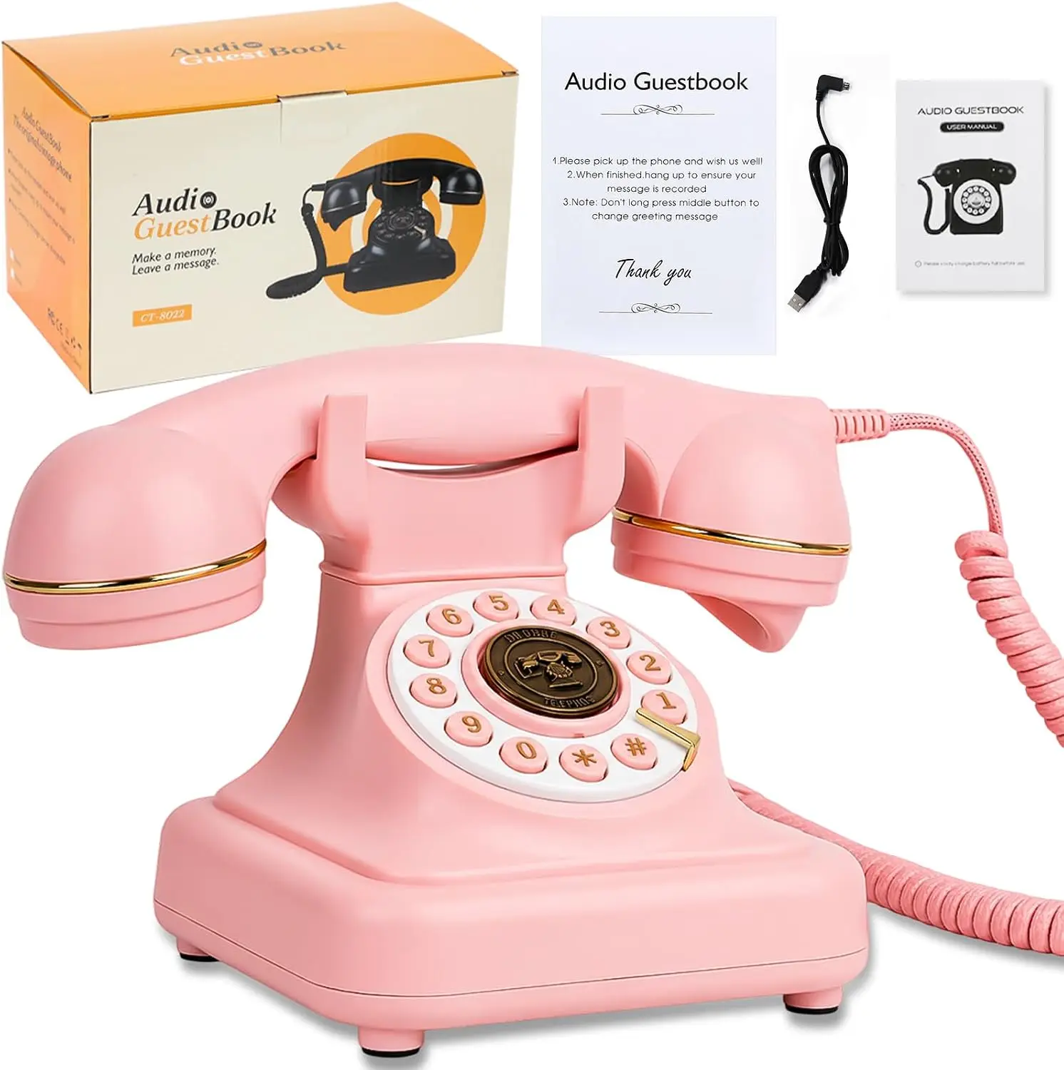 Audio Guest Book Phone Retro Rotary Style Antique Audio Guestbook Phone Message Voice Recorder vintage Phone for Wedding Party