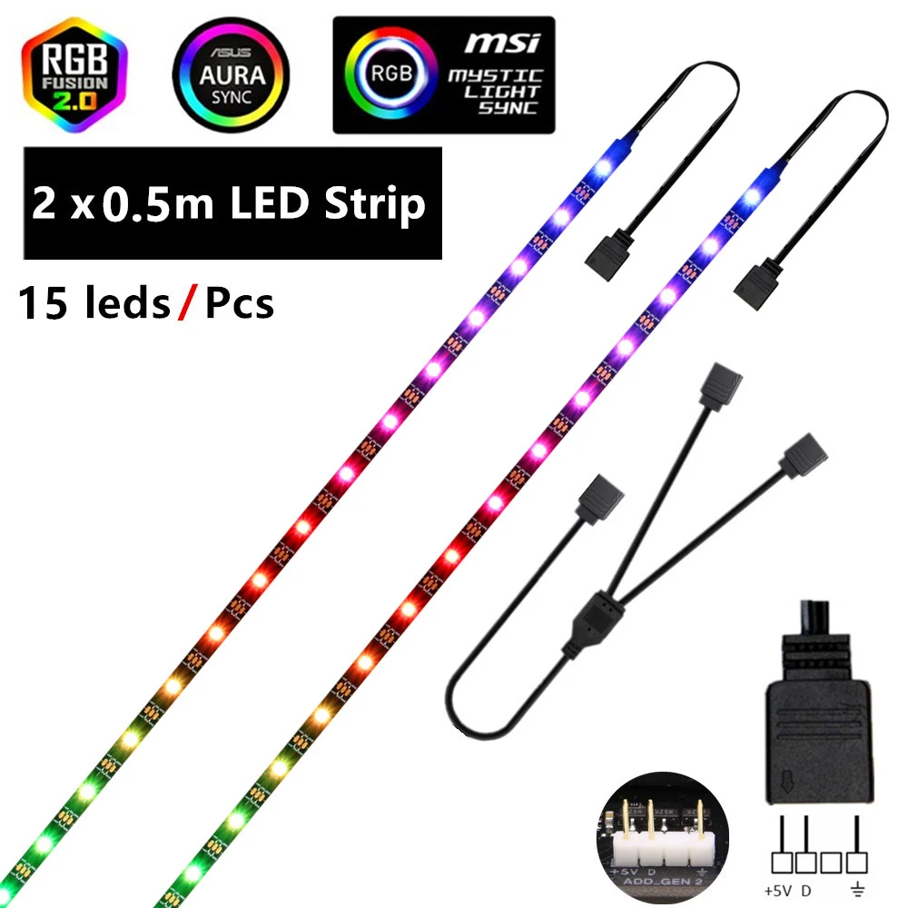 ARGB LED Strip WS2812b 60 Led/m 5V Addressable Rainbow LED light 3PIN for ASUS AURA SYNC / MSI Mystic Light Sync / GIGABYTE