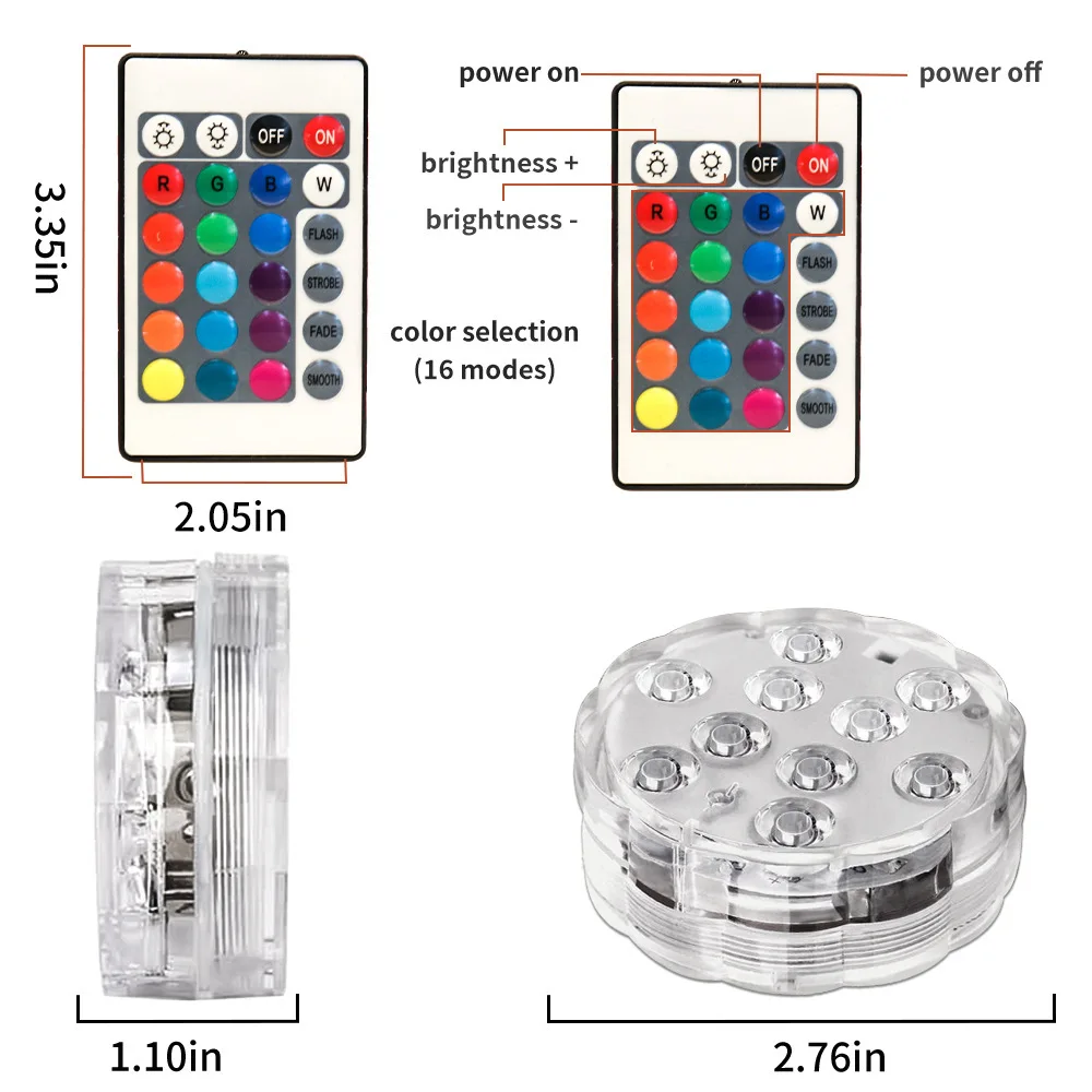 Remote Control Lights Battery Powered RGB Multi Color Changing Waterproof Light for Pool Vase Base Spa Aquarium Pond Decoration