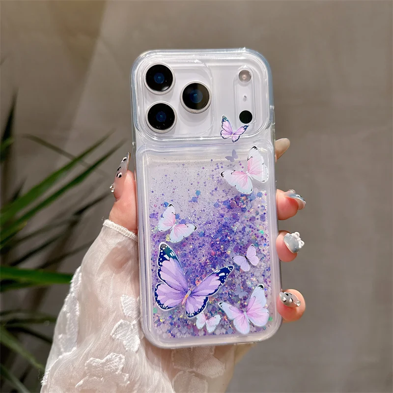 Picture 3: Butterfly Luminous Quicksand Case for iPhone 17 16 Pro Max Glowing in Dark Gloss Sand Coque Transparent Liquid Cover Funda Capas