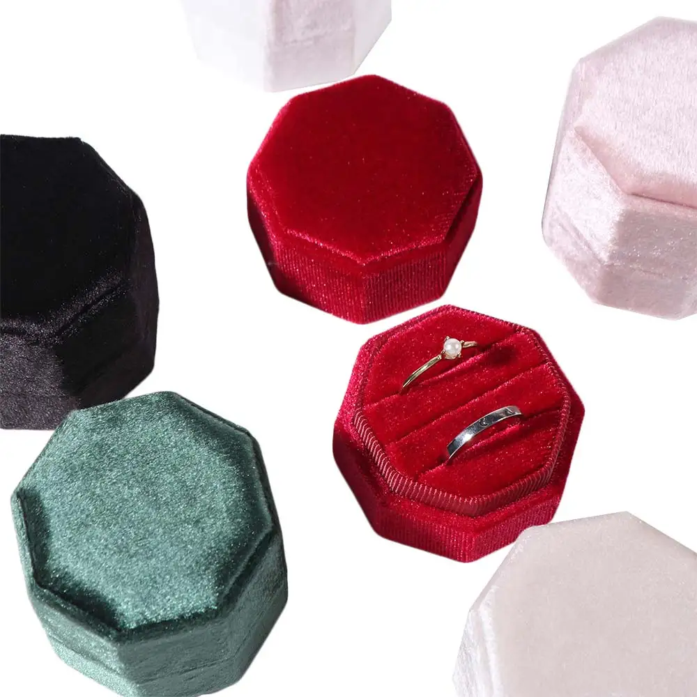 

Elegant Three Slot Rings Holder Dustproof Valentine Engagement Rings Storage Box Octagonal Girlfriend Gift Gift Packaging Box
