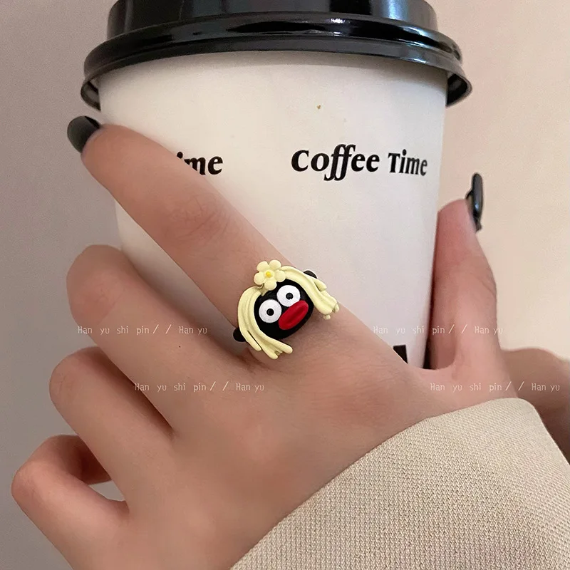 Kiss Jewelry New Ugly Cartoon Monster Finger Rings for Women Girls Kids Opening Cute Funny Animal Cat Ring Jewelry Party Gift