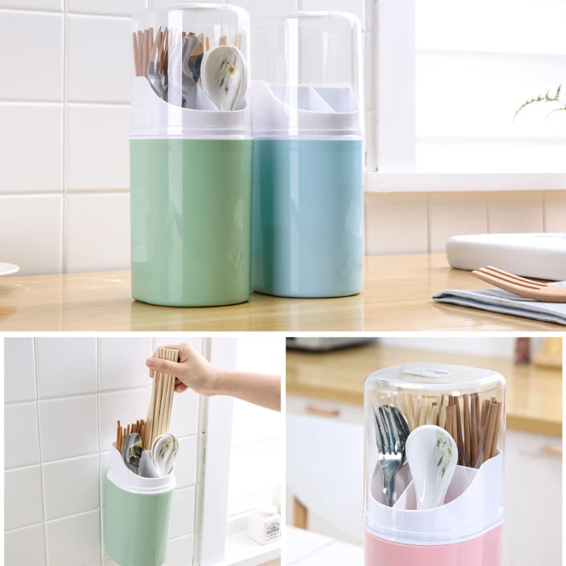 Chopsticks Storage Box Wall-Mounted Cutlery Drain Holder for Spoons Chopsticks Forks