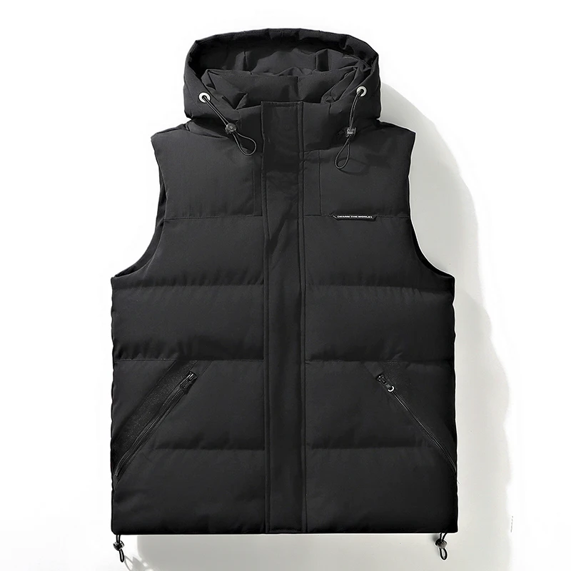 Autumn Winter New Hooded Men Vests Jackets Solid Color All-match Male Sleeveless Fashion Casual Cotton Waistcoat Thicken Warm