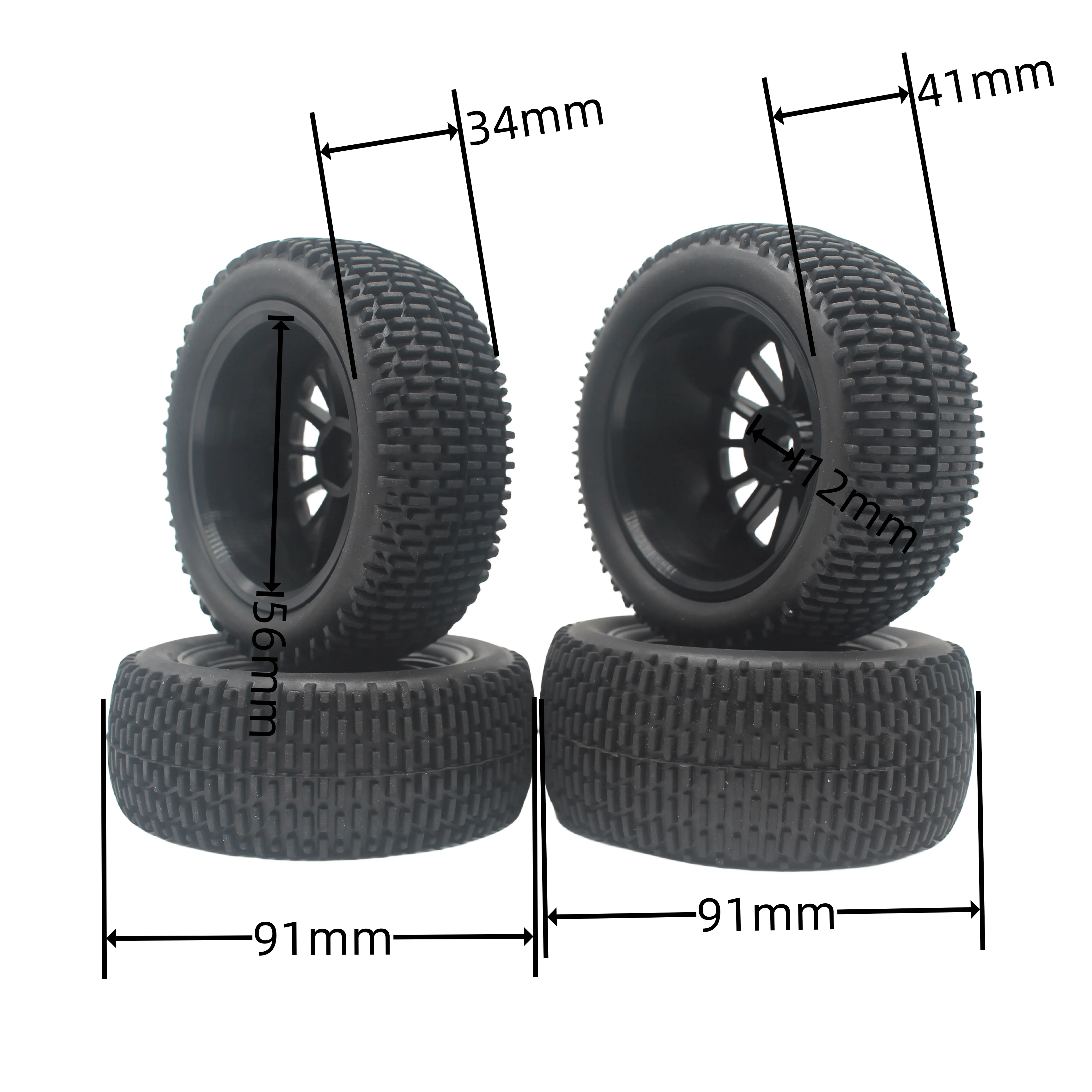 4pcs 1/10 Scale Buggy Off Road Tires Tyre Nylon Wheel for 1:10 4WD Buggy Tamiya Wltoys 144001 HSP 94107  Also For 1/12 1/14 1/16