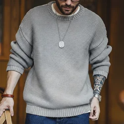 Maden Retro Heavyweight Knitted Sweater Loose Round Neck Pullover Warm Versatile Base Layer Knitwear for Men's Autumn and Winter