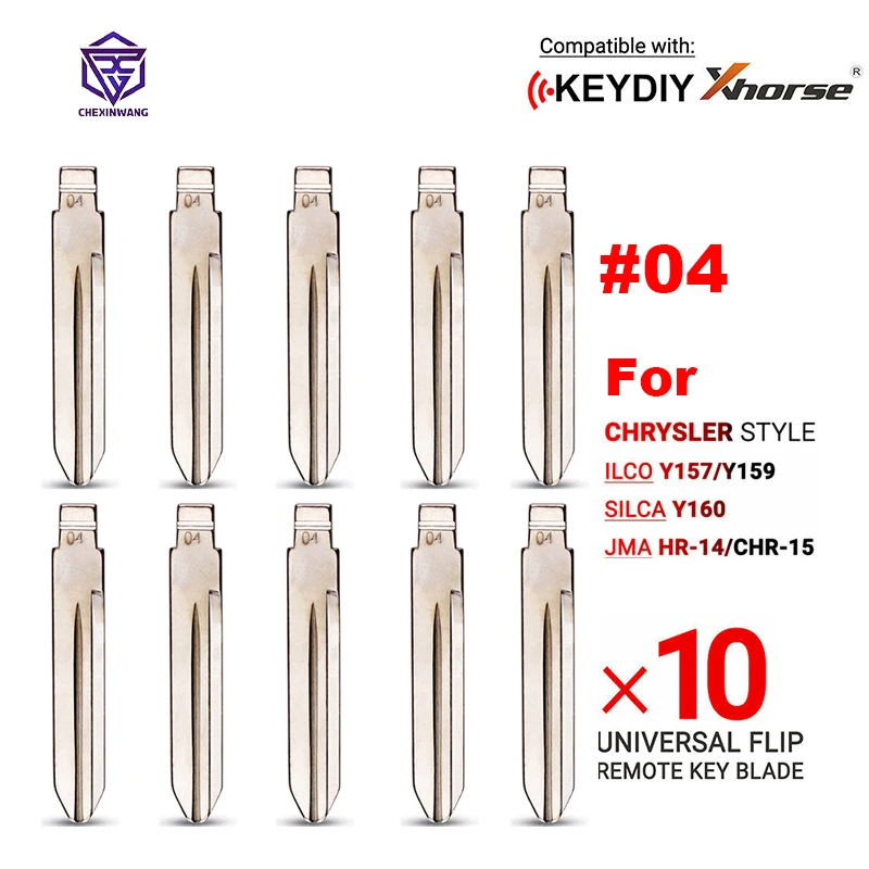 

10pcs NO.04 CY24 Replacement Metal Blank Uncut Flip KD Blade for Chrysler 300C Jeep Dodge Replacement Auto Car CY24 Key Blade