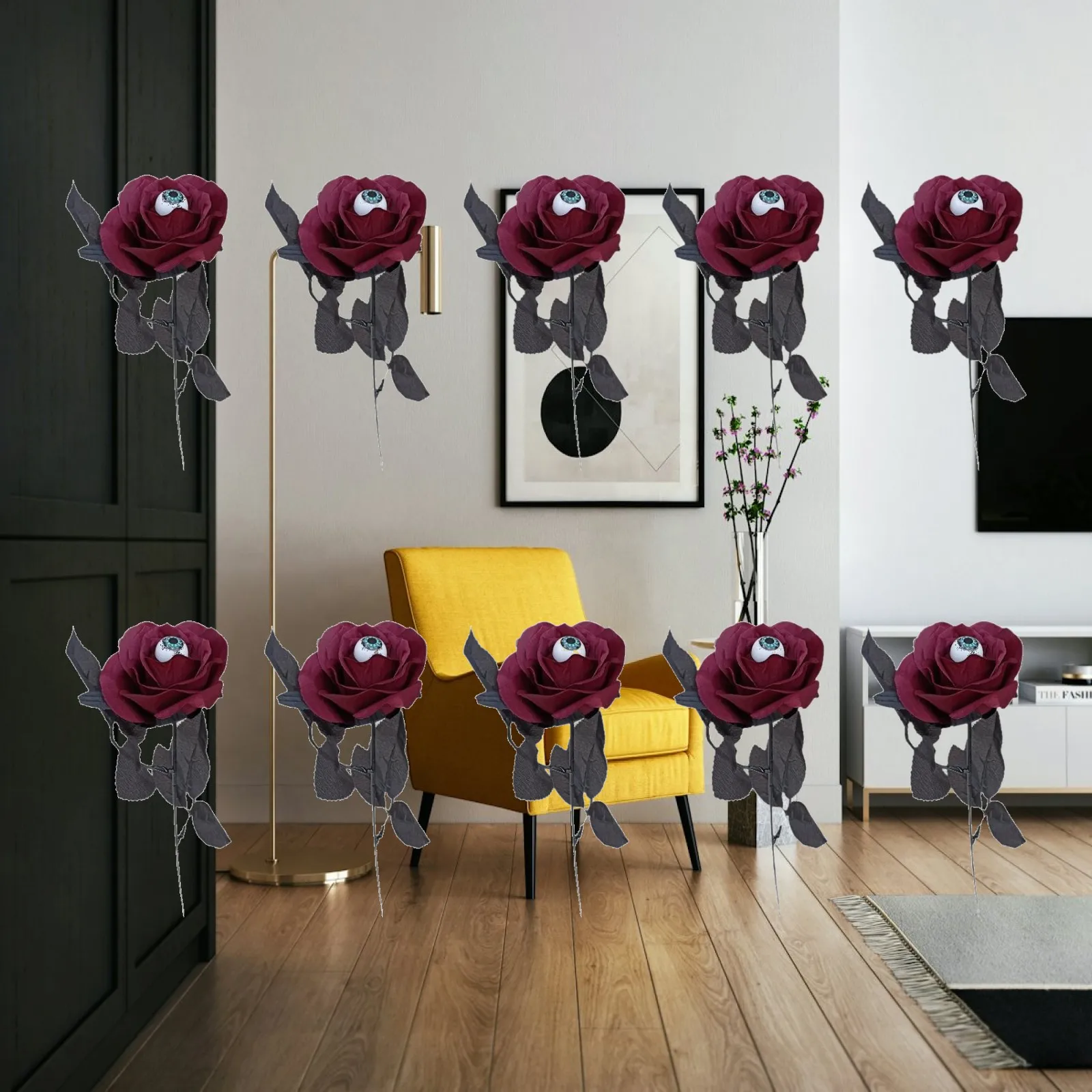 

10 Pieces Halloween Artificial Roses with Eyeballs Floral Arrangements Costume Props Realistic Decorations for Stage Show Bar