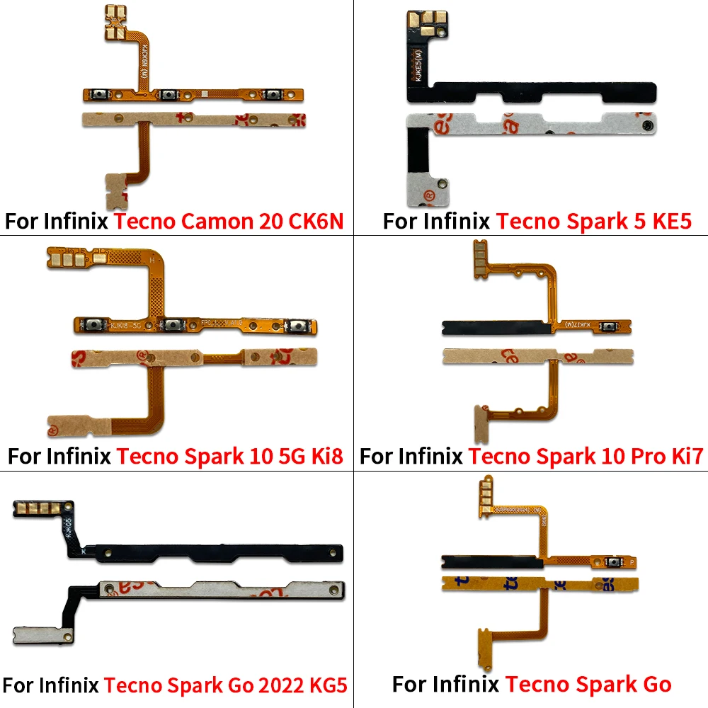 10Pcs Excellent Switch Power ON OFF Button Flex Cable Ribbon For Infinix Tecno 16 Pro Camon 20 CK6N Pova Neo LG6N Spark Volume