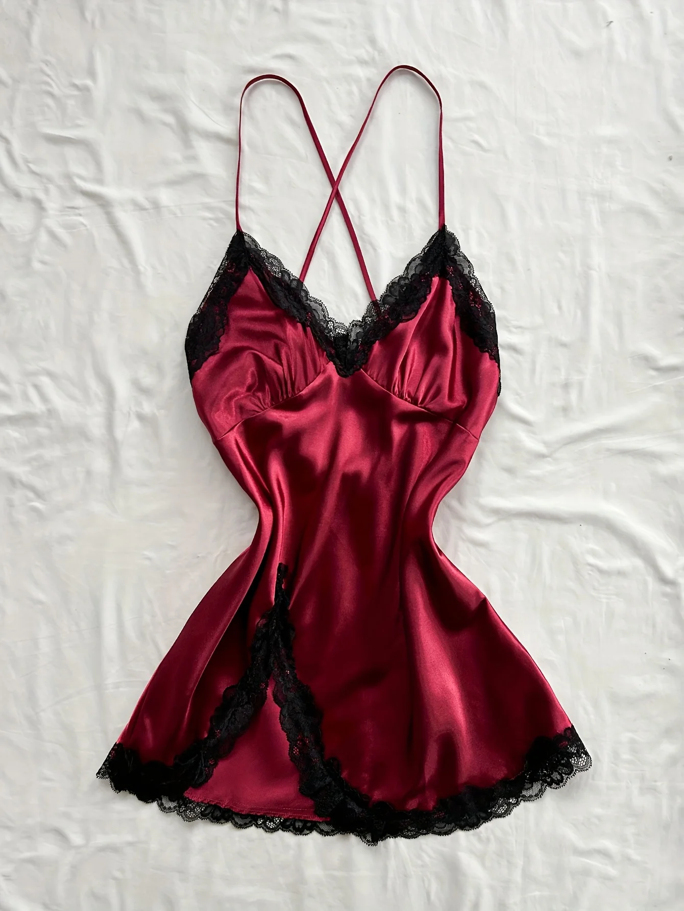 Damen-Unterhemd aus Satin mit V-Ausschnitt und Spitzenbesatz, 1-teilig, sexy Mini-Nachthemd – Detail 19