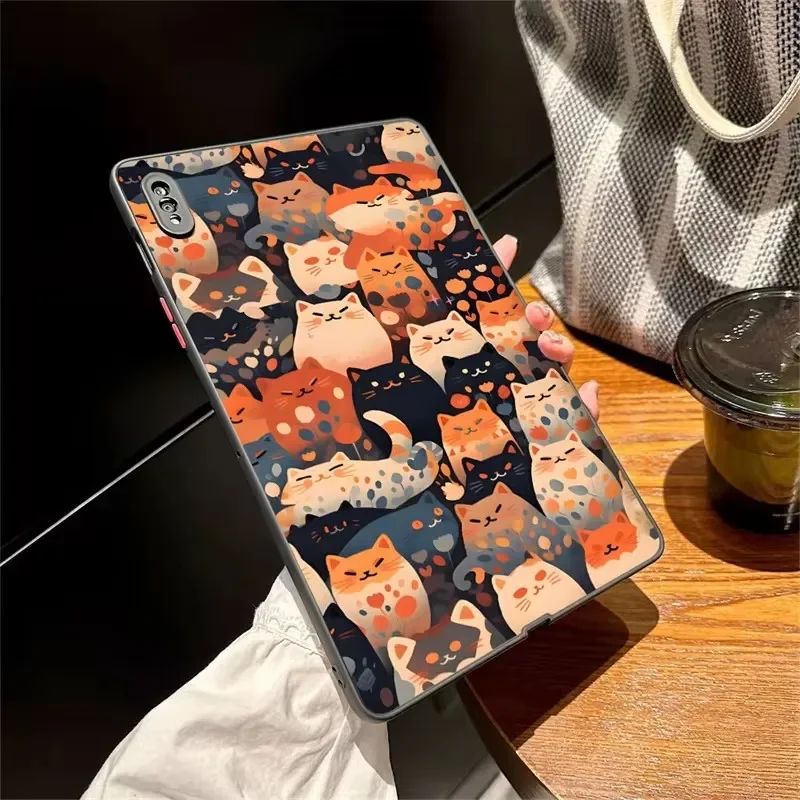 Casing Tablet kucing lucu, casing keras Matte untuk Samsung Tab A9 8.7 Plus A8 A7 S6 Lite 10.4 S7 S8 S9 11 X200 T290 S7 FE S8 Plus 12.4