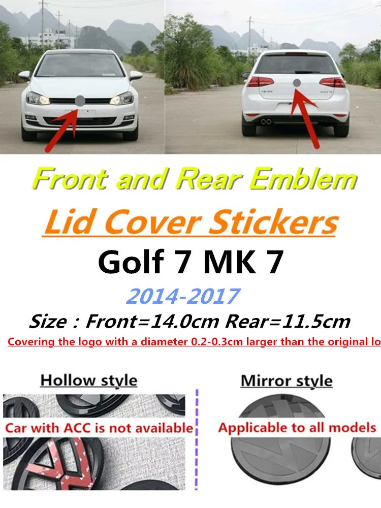 2 szt. Naklejki na kratkę przedniego grilla/tylną klapkę z logo do Golfa 7 Golf7 mk 7 2014-2017 Osłona emblematu samochodowego — 2