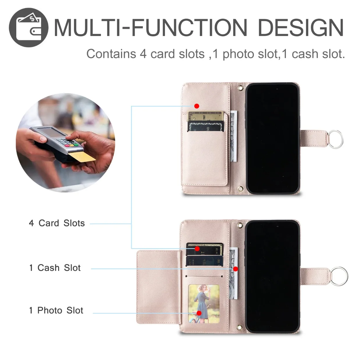 Luxury Leather Phone Case for IPhone Air 18 17 16 15 Plus 14 13 12 11 Pro Max Crossbody Wrist Strap Wallet Stand Protect Cover view 4