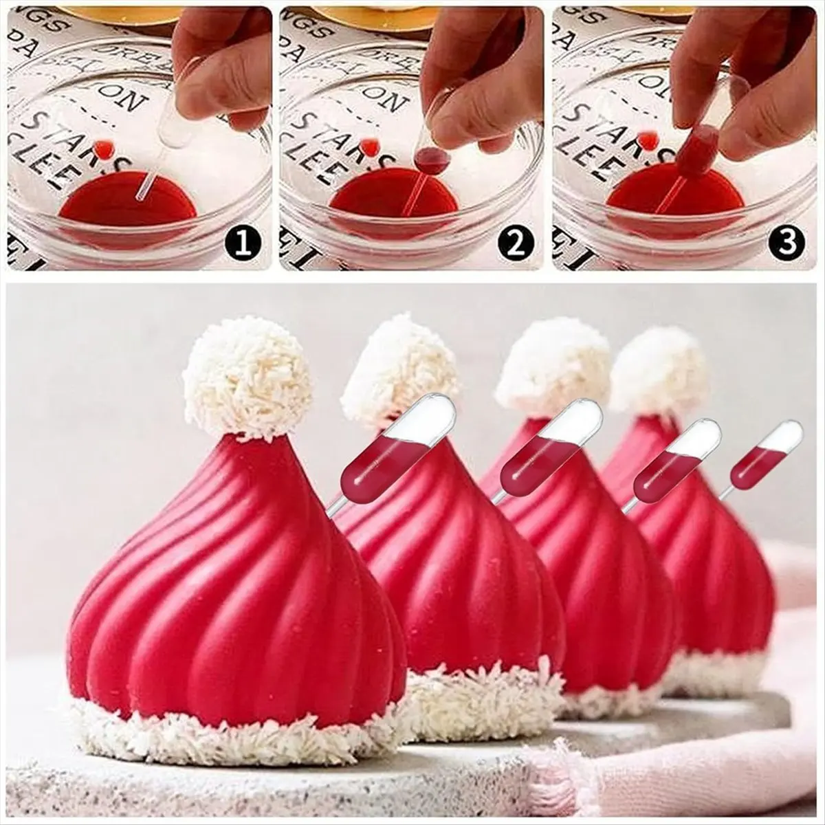 FTGT-100 Piece Paper Cupcake and Jam Dropper Decoration Set, Plastic Eye Dropper, Dessert Pipette (Heart-Shaped)