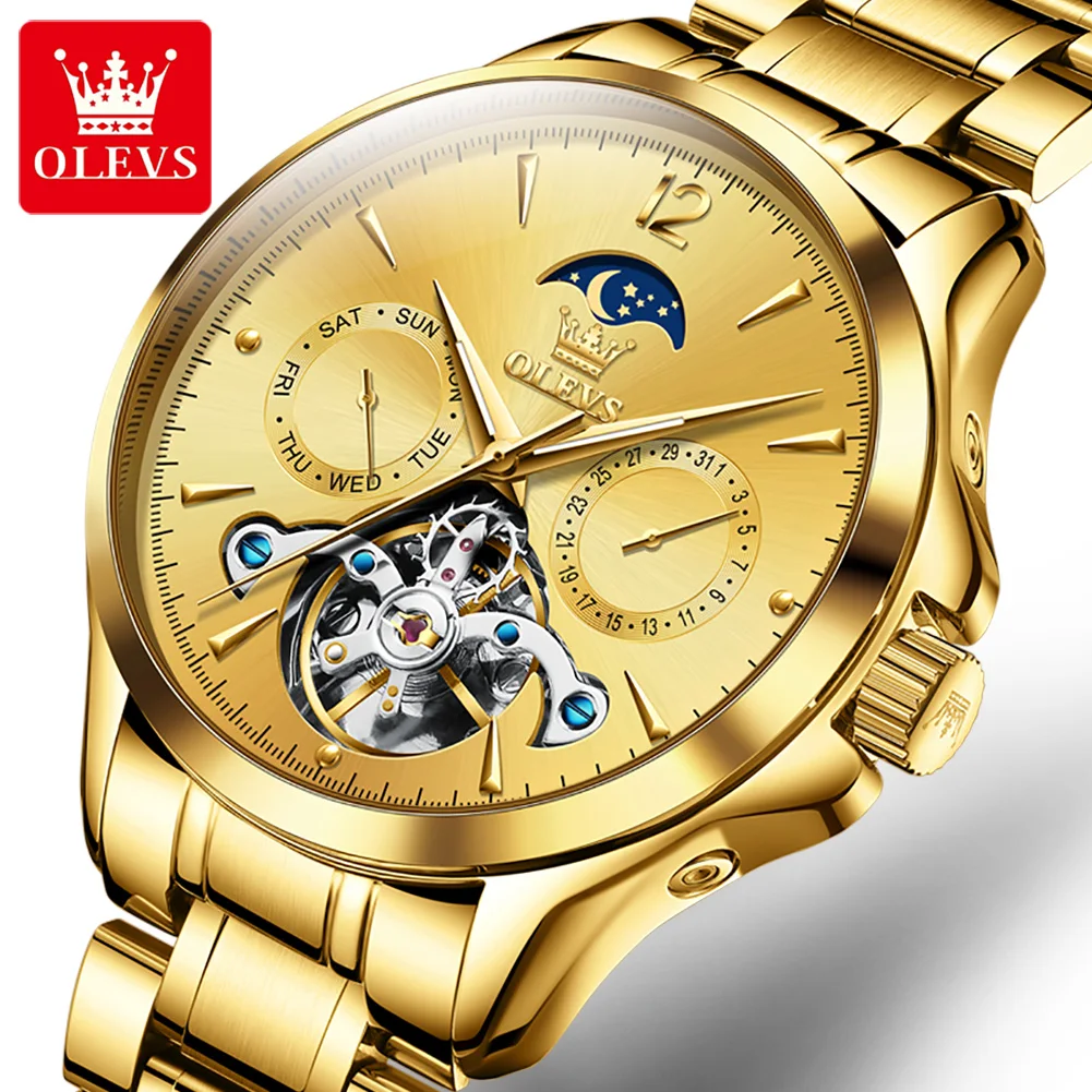 

Olves Male Business Boss Watch Automatic Mechanical Waterproof Luminous Wristwatches Fashion Stainless Steel Strap Men's Watchs