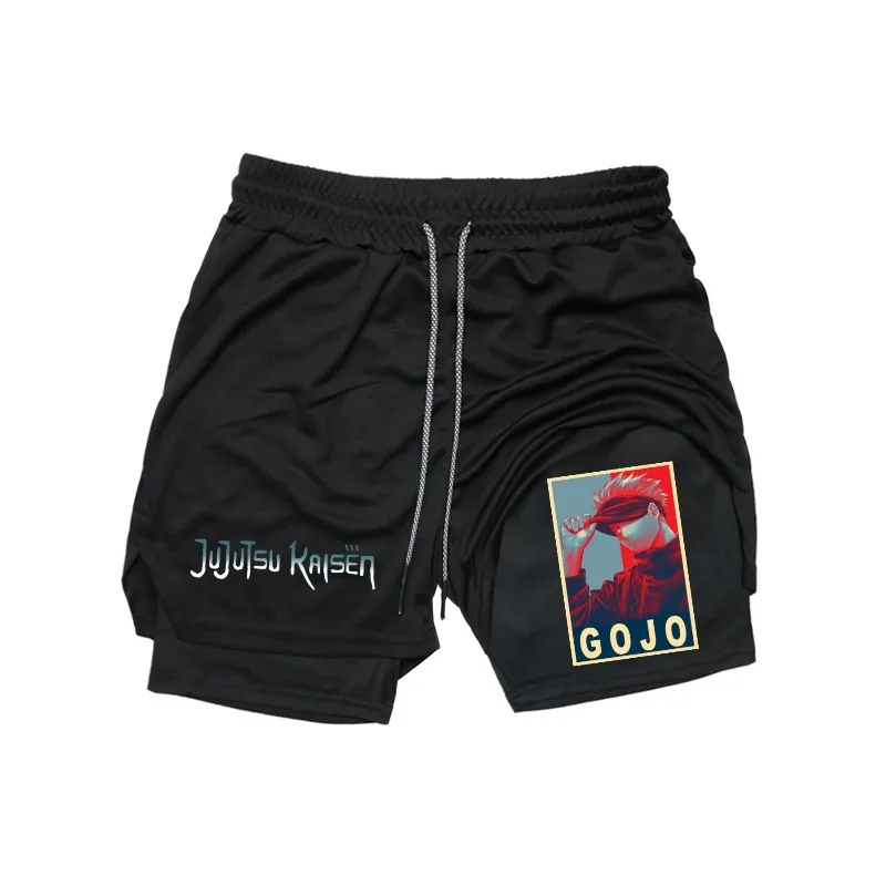 

Jujutsu Kaisen Giyu Tomioka Print 2in1 Running Workout Shorts Men GymPerformance Compression Shorts with Phone Pocket Towel Loop