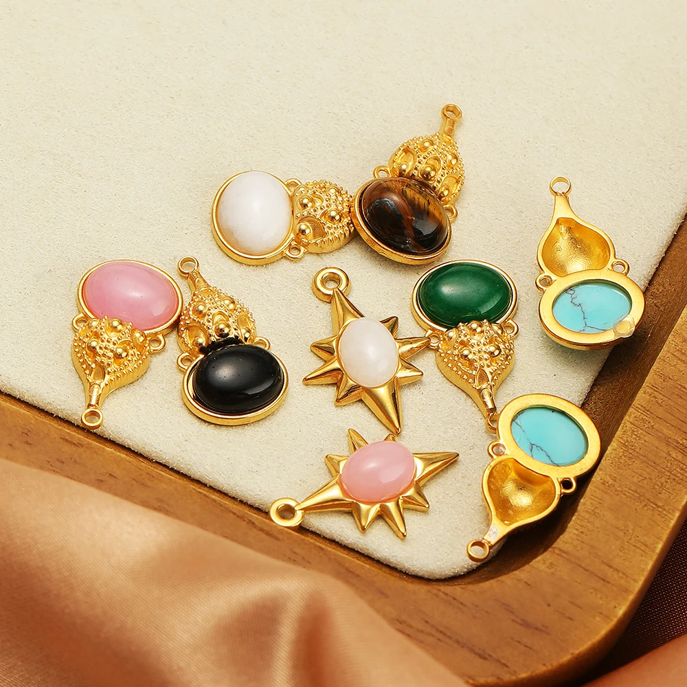 5 Stück Edelstahl-Anhänger in Form von Kürbissen und Sternen aus Naturstein für DIY-Schmuck, Armbänder, Halsketten, Anhänger und Ohrringe – Detail 5
