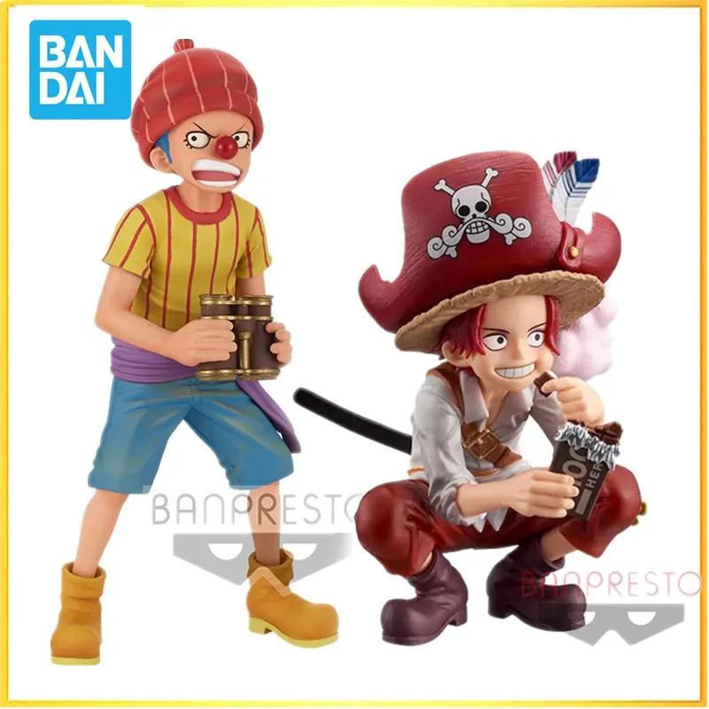 in stock Bandai Original One Piece Anime Figure DXF Red Hair Shanks Buggy Childhood Action Toys for Kids Gift Collectible