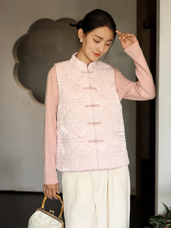 

Новый зимний женский хлопковый жилет 2025 года, верхняя одежда в китайском стиле, ретро, национальный тренд, из чистого хлопка с внутренней частью полиэстера