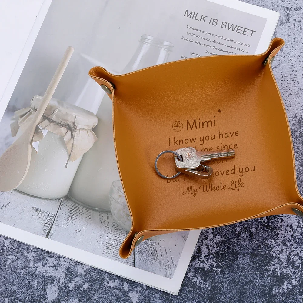 Mimi Leather Key Tray Ring Earring Jewelry Dish Unique Grandmother Gifts for Grandma Women Birthday Christmas Thanksgiving Day