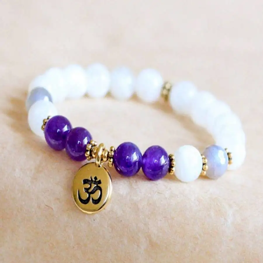 

Moonstone amethyst Beads Bracelet Men's Buddha Women Bodhi Sacred Yoga Tibetan Natural stone Prayer Nirvana Stone Gemstone