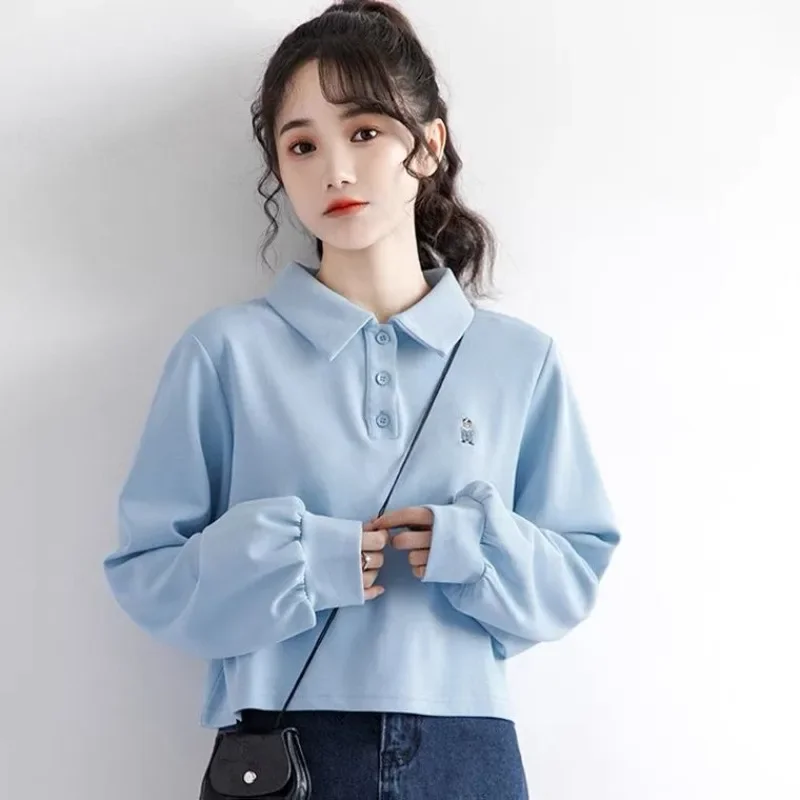 Commute Tops Polo Neck T Shirt for Women 100℅ Cotton Woman Tshirt Baggy Korean Popular Clothes Y2k Fashion In Trend 2025 Luxury