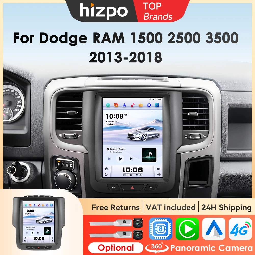 Hizpo Android 14 9,7-Zoll-Autoradio für Dodge Ram 1500 2500 3500 2013 - 2018 Kabelloses Carplay Auto-Multimedia-Videoplayer 4G GPS BT