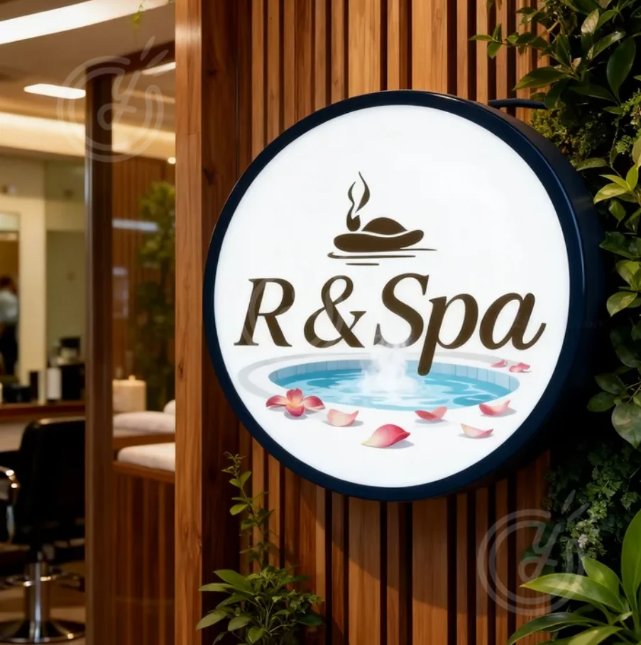 Custom Round Lightbox Sign Advertising LED Single-sided Illuminated Business R & Spa Light Up Signage Art 3D Wall Deco Outdoor