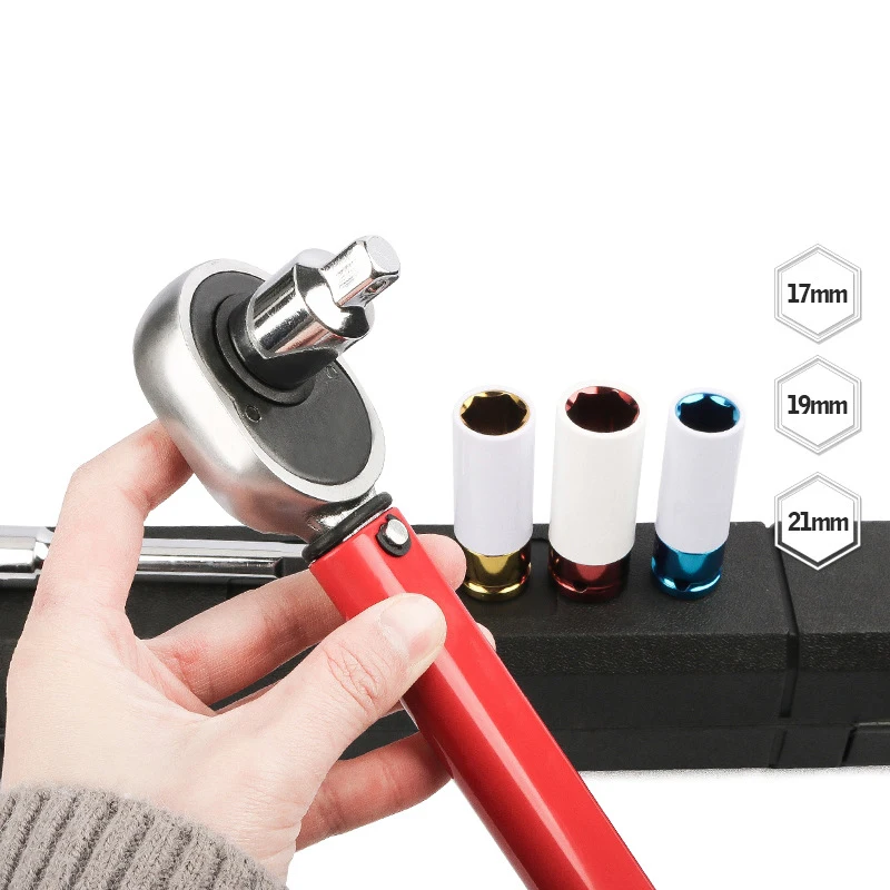 28-210N Tire Torque Wrench Kilogram Torque Wrench Socket Ratchet Quick Wrench Tool With 17mm 19mm 21mm Sleeve Set Repair Tool