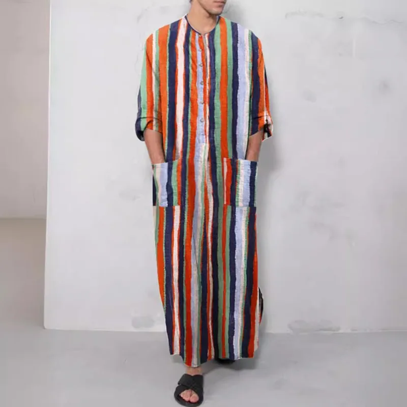 2026 بذلة الشرق الأوسط فضفاضة مريحة رداء مسلم ملابس رجالية عربية فضفاضة طويلة الأكمام رداء