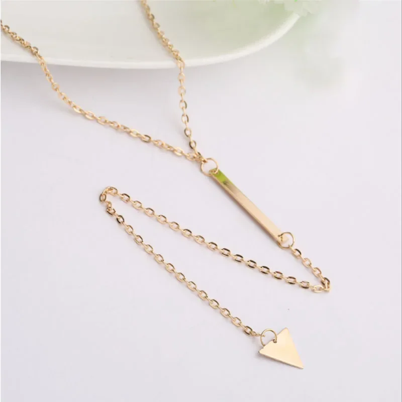 Delysia King   Personalized simple metal strip geometric triangular tassel women's short necklace