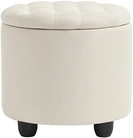 

Round Ottoman with Cover Lid, Tufted Round Ottoman with Linen Fabric Ottomans for Living Room Bedroom Dorm (Dark Gray)