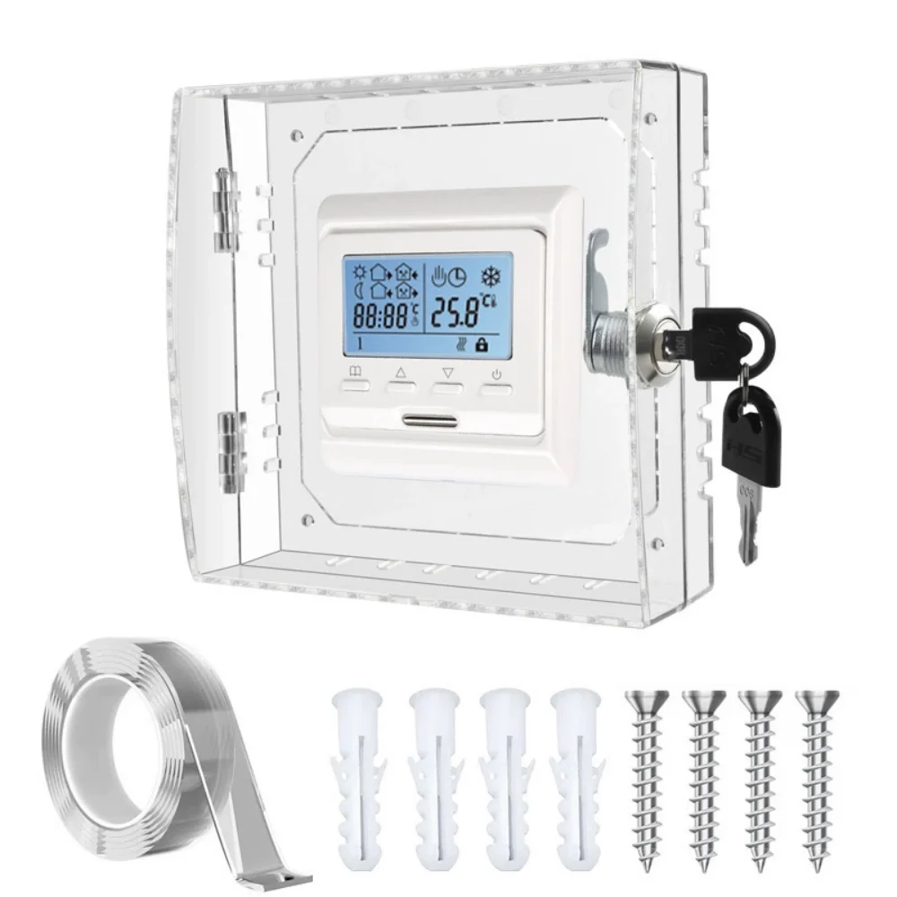 Small Universal Thermostat Lock Box with Key Transparent Dust-proof Cover for Wall-mounted Thermostat Lock Box Thermostat Guard