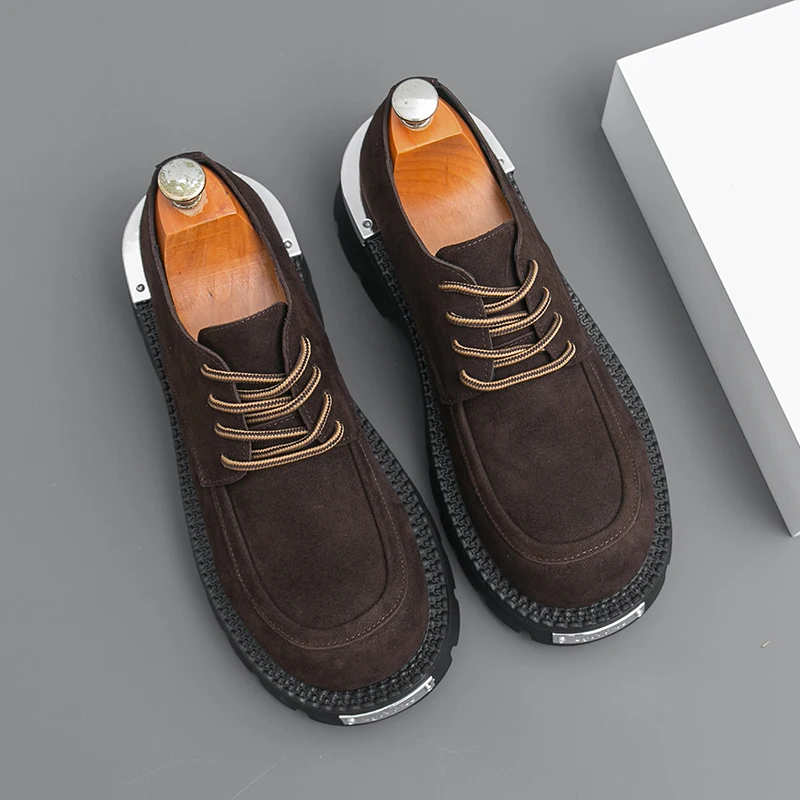 

Men Casual Suede Derby Shoes Height Increasing Breathable Metallic Personalized Comfortable Middle-aged Fashion Shoes