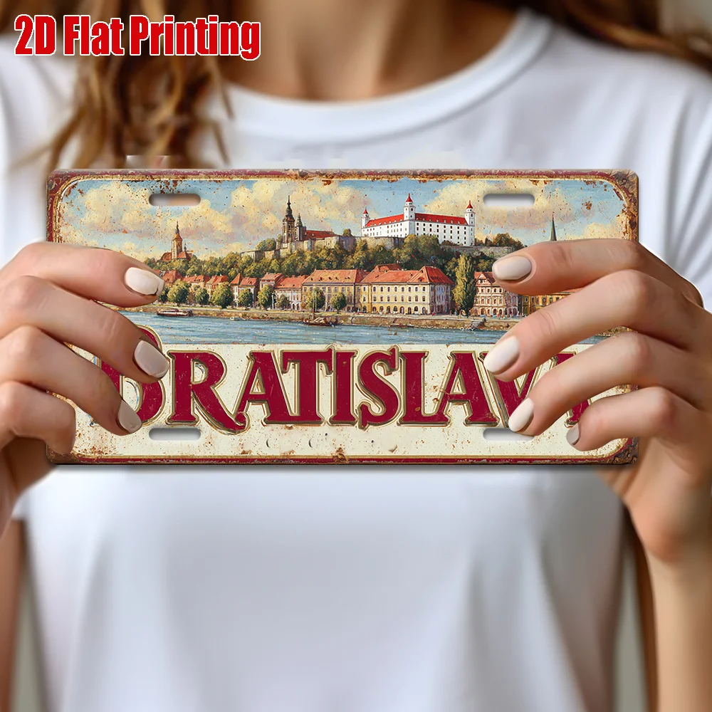 2D Flat, 2D Flat Printing, 1pc, Retro Metal Tin Sign, Bratislava Sign(29.97X14.99cm), Boxing Day Gift, Industrial Style, Gifts f
