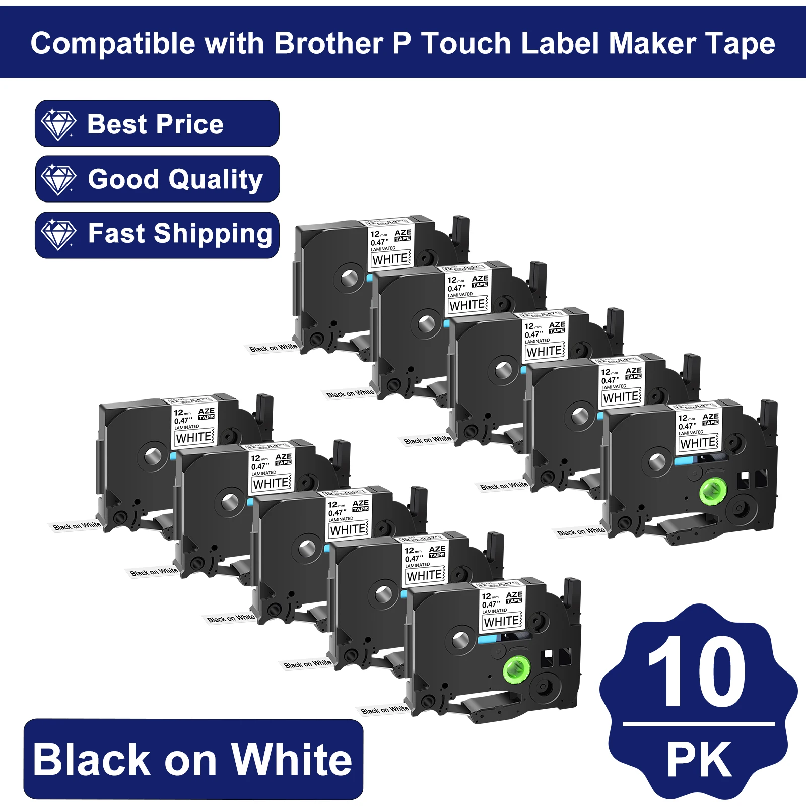 5/10PK 12 مللي متر أشرطة ملصقات متوافقة مع Brother TZ TZe-231 شريط مغلف أسود على أبيض للطابعة P-Touch PT-1010 PT-D450