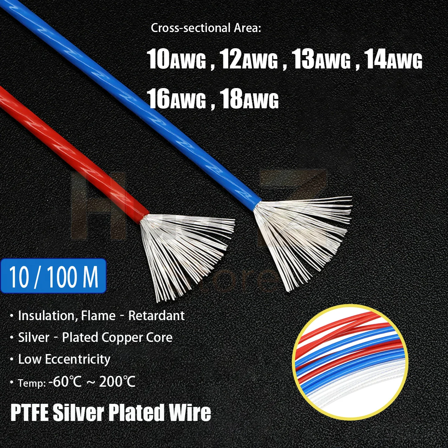 10M 100M PTFE FEP Wire 18-16-14-13-12-10 AWG High Temperature Insulated Electrical Cable for 3D Printer