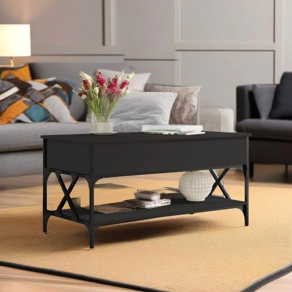 Stylish Black Coffee Table 100x50x50 cm | Durable Engineered Wood & Metal Design for Modern Living Room